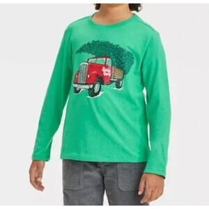 Boys Cat & Jack -Green Long Sleeved T-Shirt - Red Truck Christmas Tree- Size XL